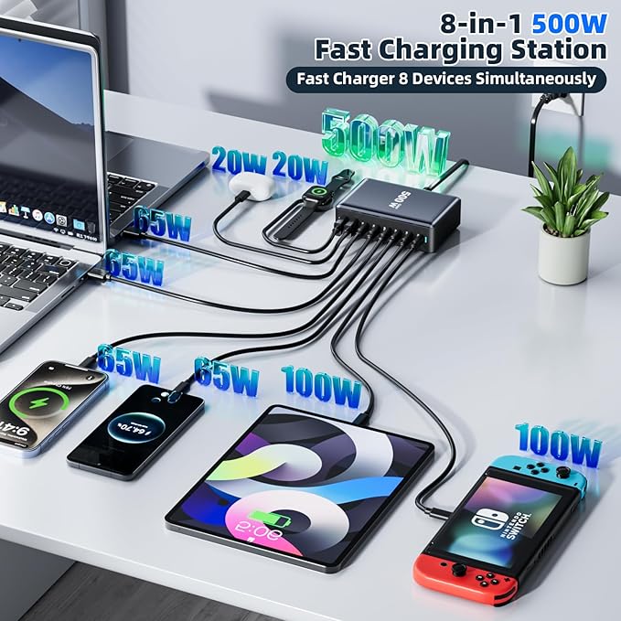 500W Fast Charging 8 Port USB C Charger Block