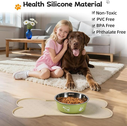 Dog Food Mat Anti-Slip Silicone Bowl Mats for Food and Water, Thicker Pet Placemat Waterproof Cat Feeder Pad with High-Lips Prevent Messy Spills to Floor Suitable for Medium and Small Pet