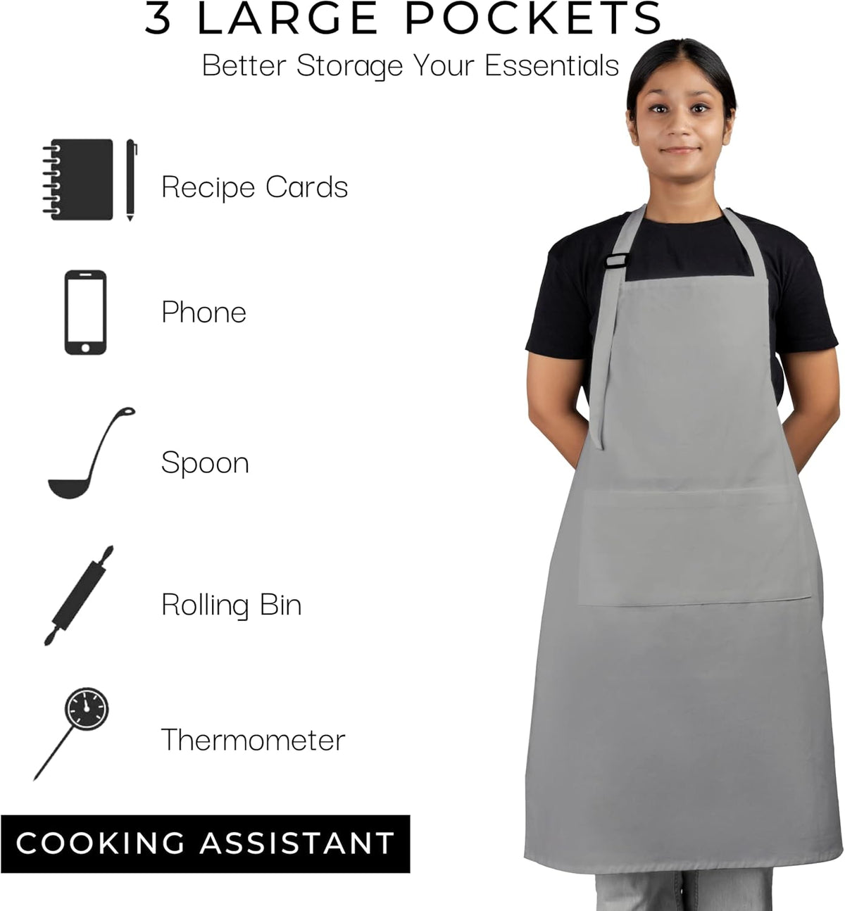RAJRANG 100% Cotton Cooking Apron with 3 Pockets Kitchen Chef BBQ Adjustable Bib Aprons for Women Men
