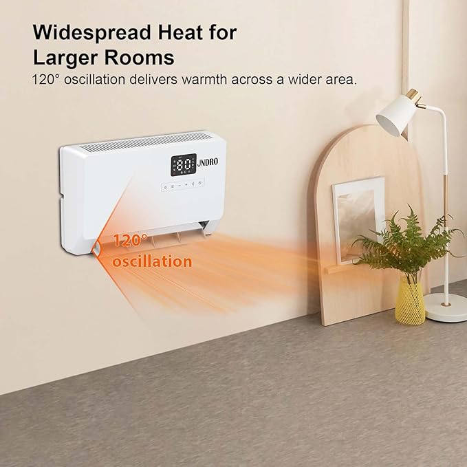 Wall-Mounted Space Heater with ECO Thermostat and Remote Control, LED Display