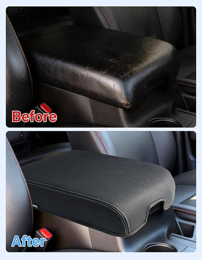 Center Console Armrest Cover for 2007-2013 Toyota Tundra, Toyota Sequoia 2008-2022, PU Leather Middle Console Lid Protector Arm Rest Cushion Anti-Scratch Thick Pad, Black Gray