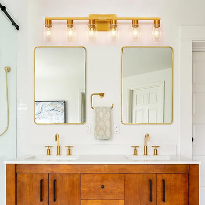 6 Light Bathroom Light Fixtures, Large Gold Bathroom Vanity Light
