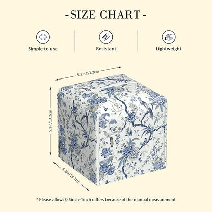 POIUBLE Blue Flower and Bird Tissue Box Cover Leather Tissue Box Holder Square Facial Paper Organizer Dispenser for Bathroom Kitchen Bedroom Vanity Countertop Night Stands