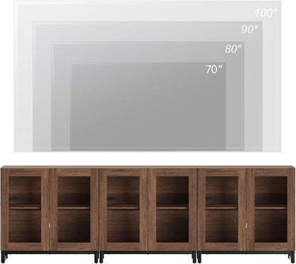 WAMPAT Modern TV Stand with Glass Doors