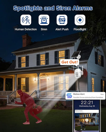 Septekon 360°PTZ Security Cameras Wireless Outdoor 2 Pack, 2K Solar Battery