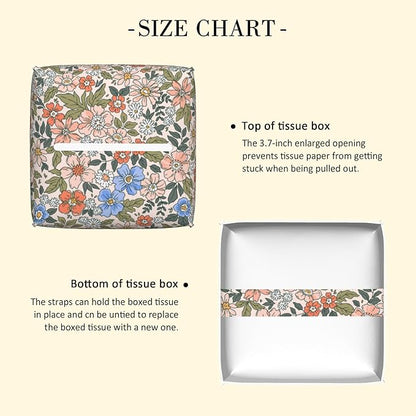 POIUBLE Vintage Floral Tissue Box Cover Leather Tissue Box Holder Square Facial Paper Organizer Dispenser for Bathroom Kitchen Bedroom Vanity Countertop Night Stands