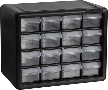 Akro-Mils 16-Drawer Plastic Drawer Storage Cabinet for Garage Organization, Beads, Makeup Organizer, Building Bricks Storage, Teacher Toolbox, 10-1/2" W x 6-1/2" D x 8-1/2" H, 10716 Black