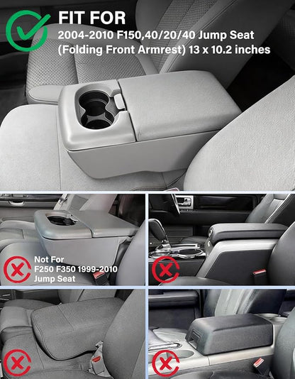 Center Console Armrest Cover Compatible with 2004-2010 Ford F150 Accessories, Vinyl Leather Middle Console Lid Protector Cushion, 40/20/40 Split Bench Jump Seat, Anti-Scratch, Black