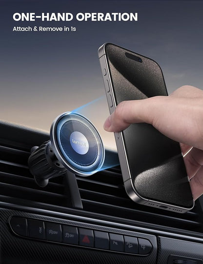 Lamicall For MagSafe Car Mount - [20X Strong Magnets] [Metal Hook] Magnetic Phone Holders for Your Car - 360° Rotation Car Phone Holder Valentines Day Gift for iPhone 16 Pro Plus Max Case & All Phones