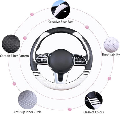Cute Steering Wheel Cover for Women Men Leather Universal 15 inch,Black and White