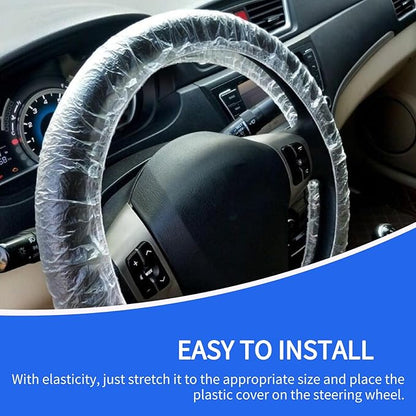 100 PCS Universal Car Disposable Steering Wheel Cover with Elasticity,Easy to Install Steering Wheel Shield,One-time Use Car Steering Wheel Protector for Auto Truck Bus, Keep Auto Interior Clean