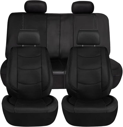 FH Group Full Set Faux Leather Car Seat Covers - Universal Fit, Low Back Front Seat Covers, Airbag Compatible, Split Bench Rear Seat Cover for SUV, Sedan Black
