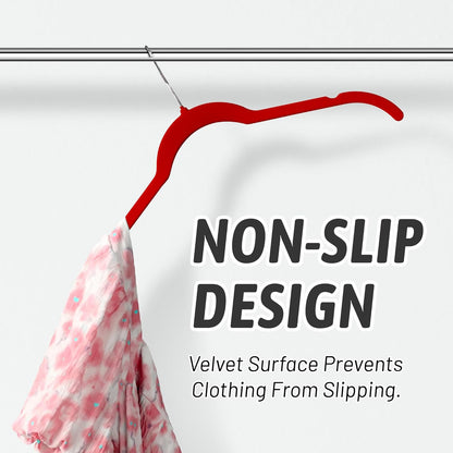 Velvet Hangers 50 Pack – Slim Non-Slip Flocked Hangers with 360° Swivel Hook, Space-Saving Closet Organizer for Dresses, Blouses, Coats(Red)