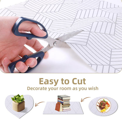 Shelf Liners for Kitchen Cabinets Non Adhesive Shelf Liner Paper Non-Slip Thickened Drawer Liner Easy to Clean for Tool Box Refrigerator with Knife and Tape Measure, Silver Geometric, 11.8 x 118 in