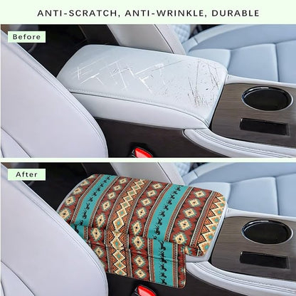 Armrest Cover Center Console Pad for Cars with Pockets, Aztec Horse Cars Interior Accessories for Women Men, Armrest Protector Fit Most Auto Vehicle, SUV, Truck Arm Rest Box