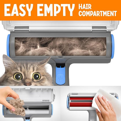 Triton Pet Hair Removal Tool w/Fur Trapping Compartment and Detachable Handle, 60% Smaller Storage Size, Reusable Shedding Roller, Cat and Dog Hair Remover for Car, Furniture, Carpet (Gray/White)