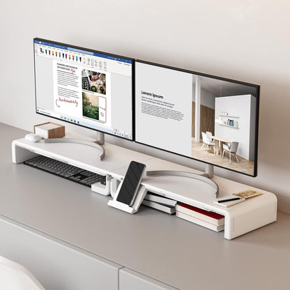 Monitor Stand Riser, Klearlook Foldable Computer Monitor Riser, Height Adjustable Computer Stand, Desk Shelf Riser with Storage Drawer & Tablet Phone Stand for Computer, Desktop, Laptop (White 2 Pack)