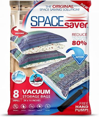 8 Pack Small Vacuum Storage Bags for Comforters, Blankets & Clothes – Vacuum Sealed Compression Bags with Hand Pump – Space Saver Storage Bags for Bedding, Moving, Travel & Organization