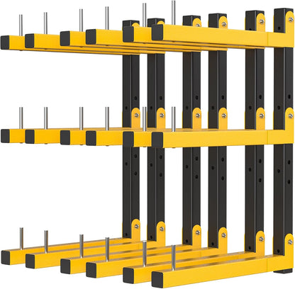 Lumber Rack Wall Mount Storage Racks Folding Wood Organizer Heavy Duty Shelf Brackets With 9-Level 1080 Lbs Capacity Yellow Metal Utility Racks Garage Wall Shelving for Indoor and Outdoor Use (6 Pack)