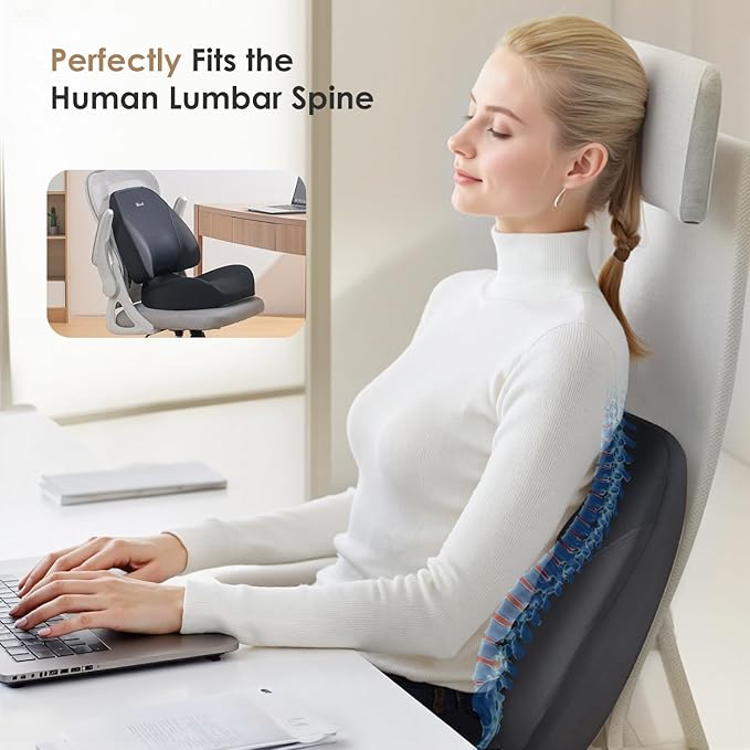 FLORICH Lumbar Support Pillow and Car Seat Cushion, Ergonomic Back Support Pillow and Seat Chair Cushion for Office Chair Memory Foam Lumbar Support and Car Seat Cushion for Car Seat Driver - Black