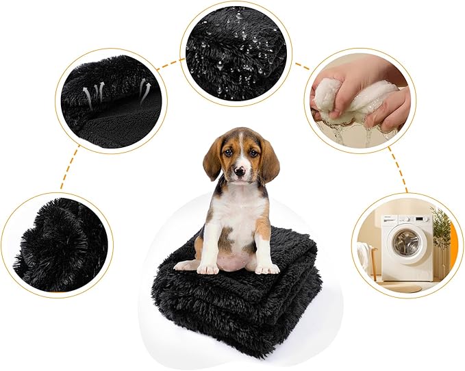 Wowchine Black Pet Calming Couch Throw Blankets for Dogs Waterproof Dog Blanket Fluffy Long Faux Fur for Little Dog Cat Puppy Mat Washable(Black,XS-28 * 20in)