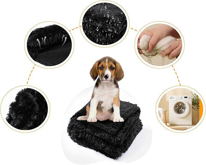 Wowchine Black Pet Calming Couch Throw Blankets for Dogs Waterproof Dog Blanket Fluffy Long Faux Fur for Little Dog Cat Puppy Mat Washable(Black,XS-28 * 20in)