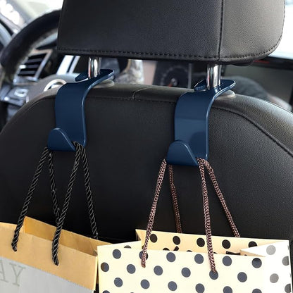 Soleebee 4 Pack Car Headrest Hooks - Universal Auto Hooks, Back Seat Hangers, Storage Organizer (Navy Blue)