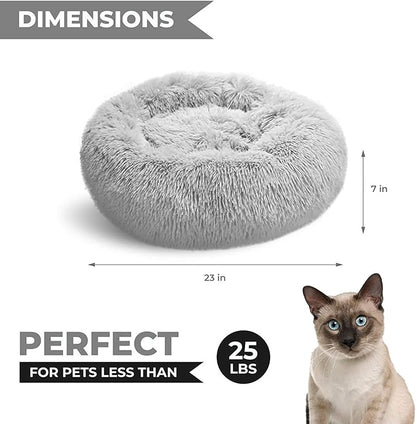 Whiskers & Friends Cat Bed, Cat Beds for Indoor Cats Washable, Orthopedic Soft Fluffy Round Calming Pet Bed for Small to Large Kitty Kittens & Dogs, Small Dog Beds & Furniture