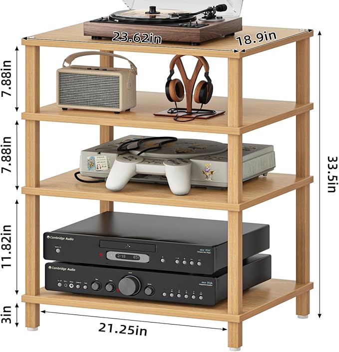 LELELINKY 4-Tier AV Media Player Stand Set of 2, Natural Stereo Cabinet