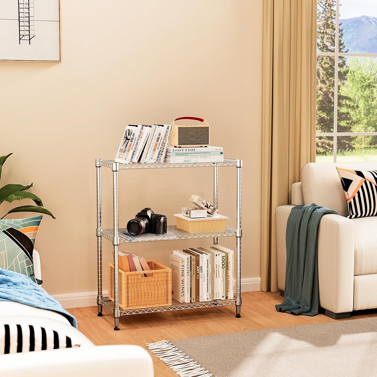 750 lbs 3 Tier Storage Rack Metal Wire Shelving Unit, Storage Standing Shelf Organizer for Laundry Bathroom Kitchen Pantry Closet Garage Basement Utility Room, Chrome 13.8" D x 29.5" W x 35.5" H