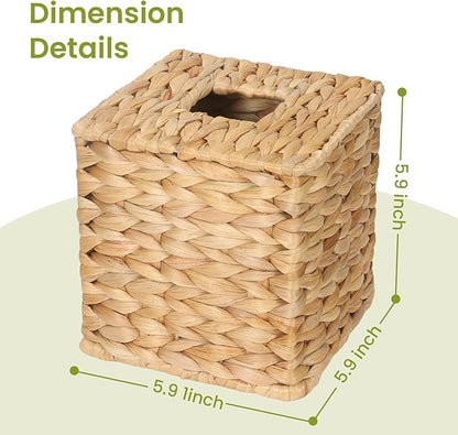 MHCLUE Water Hyacinth Square Tissue Box Cover - Handwoven Natural Fiber Decorative Tissue Holder for Living Room, Bedroom, Bathroom, Fits Standard Square Tissue Boxes, Farmhouse Home Organizer
