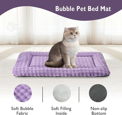Yaning Pet Bed Mat Crate Pad for Cats Small Dogs, Washable Soft Pet Sleeping Mat Kennel Pad with 3D Bubble Pattern, Dusty Purple, 24"x 18"