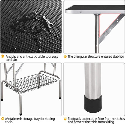 36" Dog Grooming Table Foldable Pet Grooming Tables with Adjustable Arm Noose Storage Mesh Tray Maximum Capacity Up to 330lbs Black