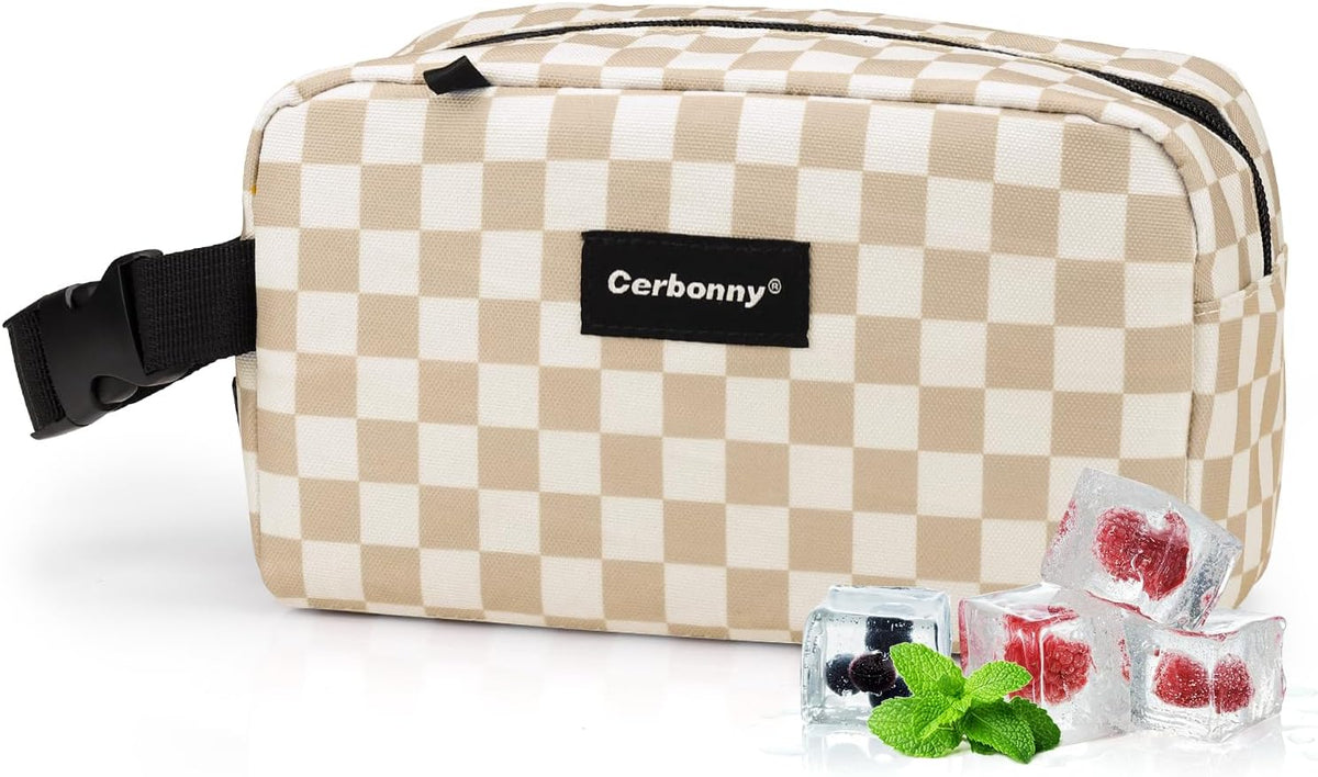 Cerbonny Small Cooler Bag Freezable Lunch Bag for Work School Travel,Small Lunch Bag,insulated snack bag For Adults/Kids,Mini Cooler,Lunch bag small Fit For Yogurt（Khaki Checkerboard