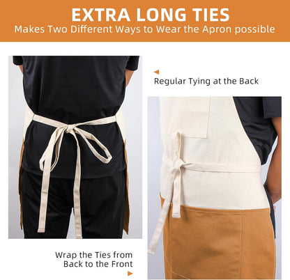 Chef Apron Unisex Two-Tone Professional Kitchen Bib Apron with 2 Pockets Cooking, Grilling, and Baking Gift