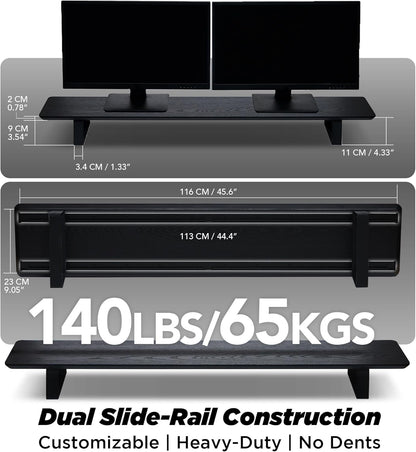 Moodular Wooden Monitor Stand 45.6” (116cm) Large Desk Organizer with Metal Slide Rails for Drawer, Tray, Laptop, Tablet, Phone & Headphones Customizable Riser for Organized Workspace Black
