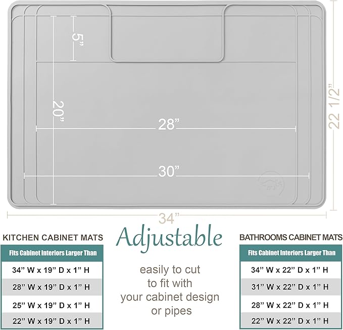 The Original Under Sink Mat - Silicone Waterproof mat, Trimmable, Easy to Clean, Kitchen cabinet liner, Undersink waterproof mat, Disinfection Surface - 34" x 22" or smaller