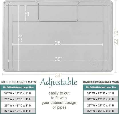 The Original Under Sink Mat - Silicone Waterproof mat, Trimmable, Easy to Clean, Kitchen cabinet liner, Undersink waterproof mat, Disinfection Surface - 34" x 22" or smaller