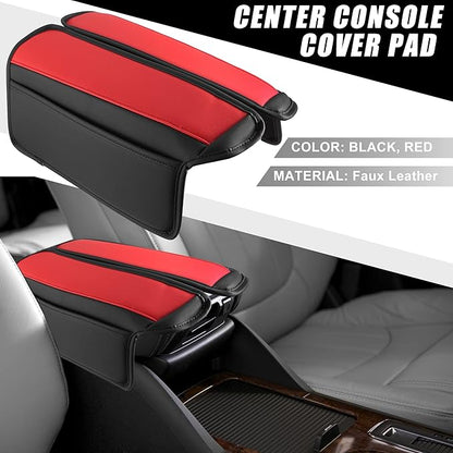 Car Center Console Armrest Cushion Soft Pad Arm Rest Cover Support Black Red for Nissan Rogue 2021 2022 2023 (Pack of 2)