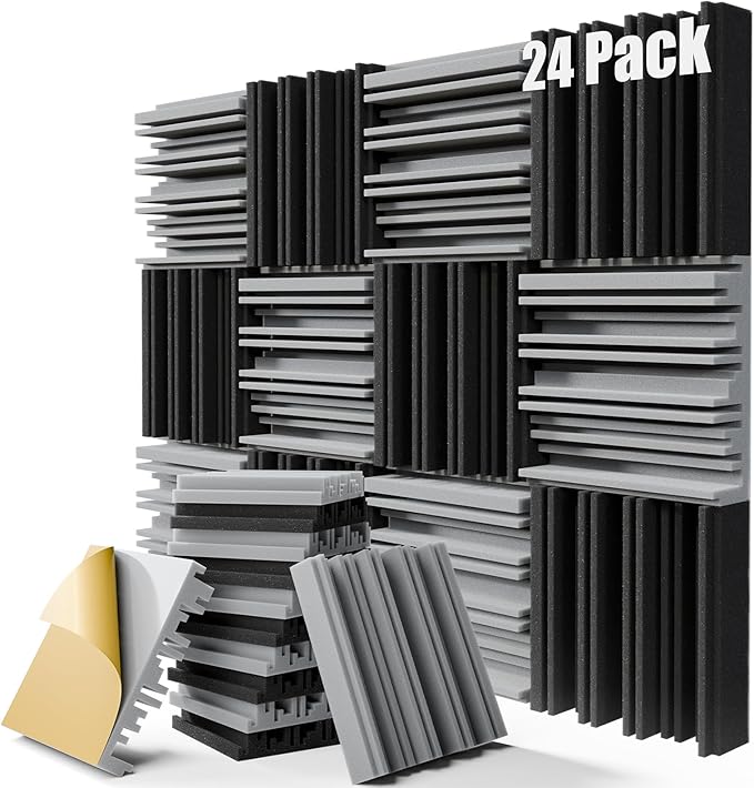 ZELMINE Upgrade 24 pack Self-adhesive Sound Proof Foam Panels, Decorative