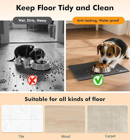 UPAWPIA Pet Food Mat Absorbent Cat Food Mat Dog Mat for Food and Water Quick Dry No Stains Dog Feeding Mat Placemat for Messy Drinkers Cat Food Mats for Indoor Cats Bowl Mats Pet Supplies 17"X28" Grey