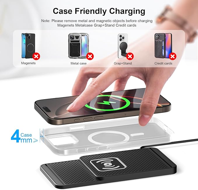 Wireless Charging Pad for Car for Kia Sportage 2018-2023 2024, 20W Fast Qi Car Ultra-Slim Wireless Charger Mat Non-Slip Silicone Dashboard Charging Pad,USB