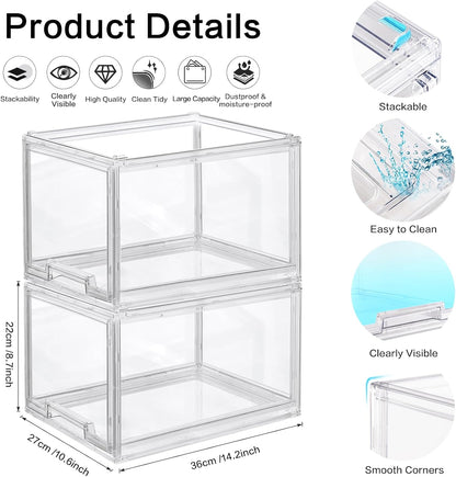 DILIBRA 2 Packs Plastic Stackable Storage Organizer Bins with Pull Out Drawer, Large Clear Acrylic Storage Drawers Container Boxes for Fridge Pantry Shelf Clost Refrigerator Organization and Storage