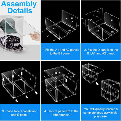 Acrylic Hat Organizer for Baseball Caps, Stackable Clear Sliding Tray & Door Panel Hat Holder Box , Large Cap Holder Organizer with Sliding Tray, Hat Racks Can Hold 30 Caps 16.6" H x 10.7" W x 15.8" D