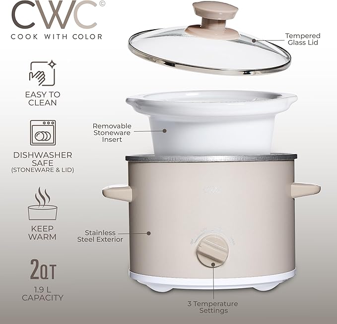 COOK WITH COLOR 2QT Mini Electric Round Slow Cooker