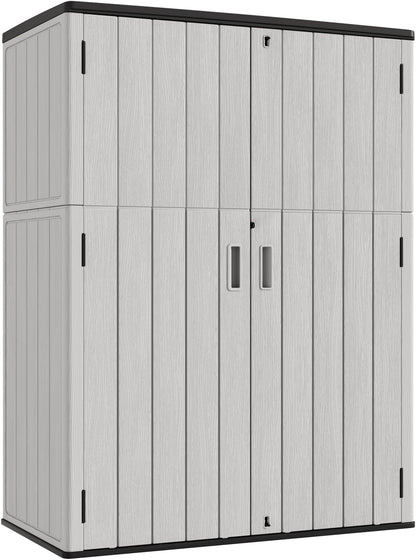 KINYING Outdoor Vertical Storage Shed,57 Cu.ft Outdoor Storage Cabinet Waterproof,Resin Sheds & Outdoor Storage Clearance for Garden,Patio,Backyard,Lockable (Grey)