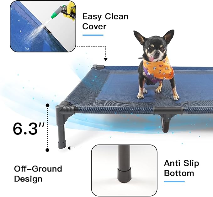 Suddus Elevated Dog Bed - Waterproof, Portable, Off The Floor, Easy Clean Indoor/Outdoor, Medium, Blue
