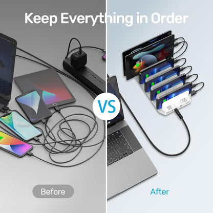 【5PCS】 Unitek Multi Charging Station, 10-Port USB Charger for Multiple Device with SmartIC Tech and Adjustable Dividers, Organizer Stand Compatible with iPad, Tablet, Kindle, iPhone - 5PCS, White