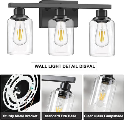 DIKAIDA 3-Light Bathroom Light Fixtures, Modern Bathroom Wall Lights Over Mirror