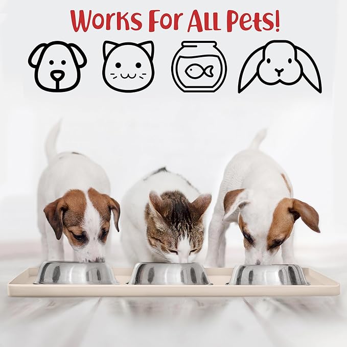 DogBuddy Waterproof Dog Food Mat with Raised Edge, Silicone - Nonslip Pet Feeding Mat for Floors (M: 21' x 14', Vanilla)